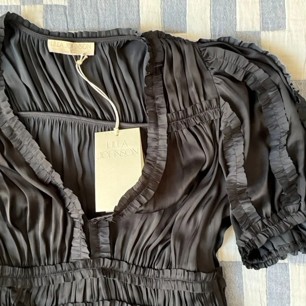 Ulla Johnson, Olivia Midi Dress in Black Satin, Size 0 - Picture 11 of 16